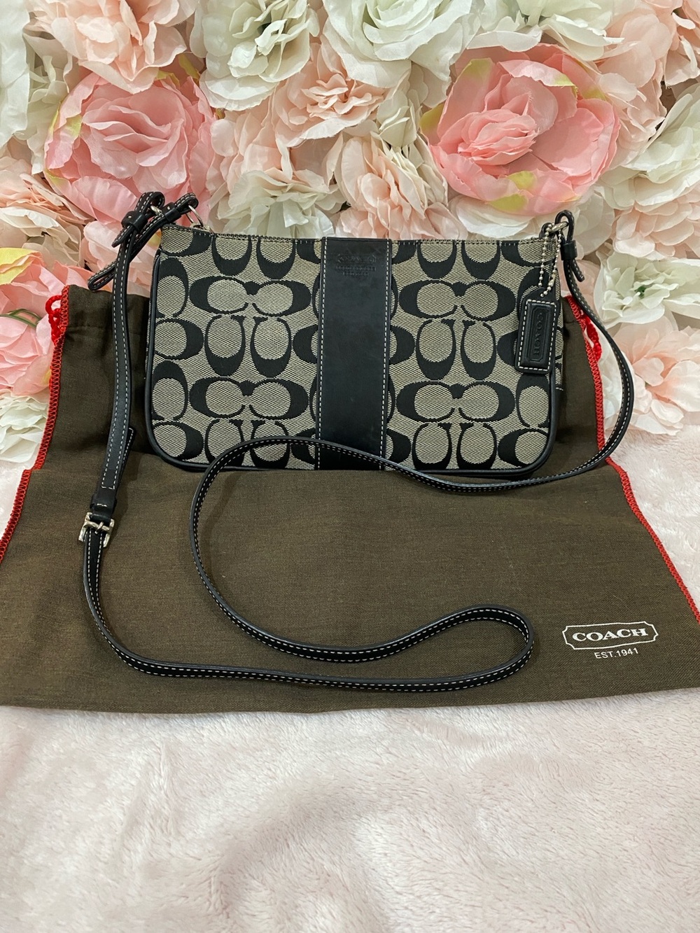 Coach Signature Canvas & Black Crossbody